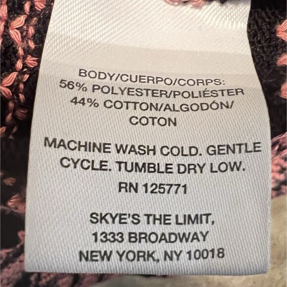 Skye's The Limit Pink Black Striped Top Sz L Lace Neck Loose Fit 3/4 Sleeves - Picture 6 of 6